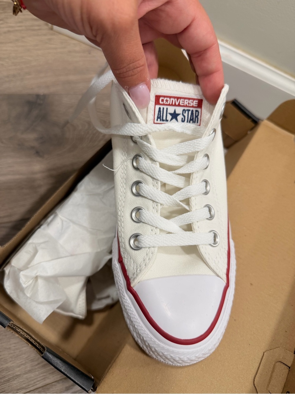Converse Chuck Taylor All Star Low Top Sneakers - White with Red Trim - Picture 4 of 10